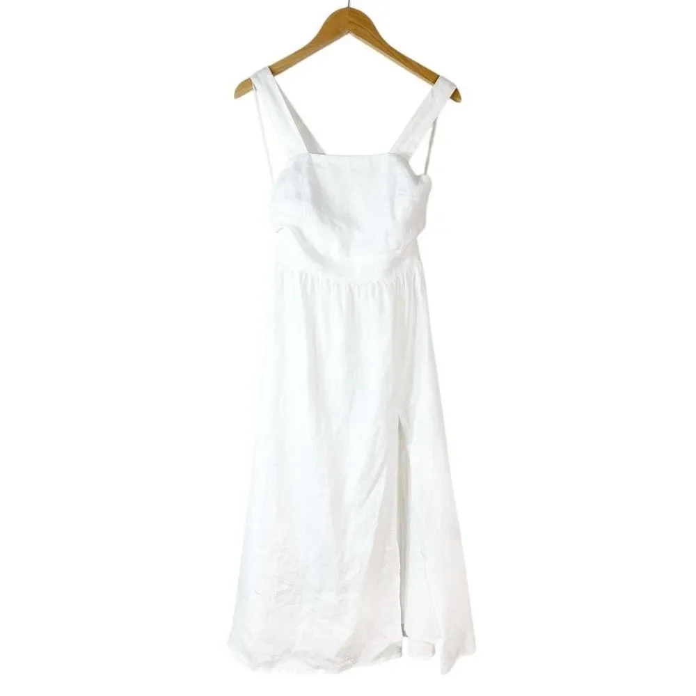 REFORMATION Elara Linen Fit & Flare Midi Dress Size 2 Sleeveless Ivory White
